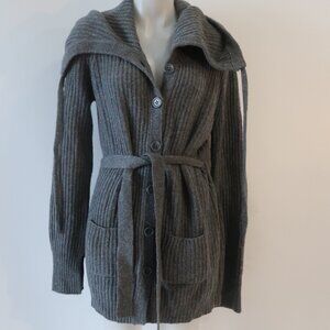 Womens BCBGMAXAZRIA Wool/Cashmere Gray Knit Chunky Cardigan Sweater M